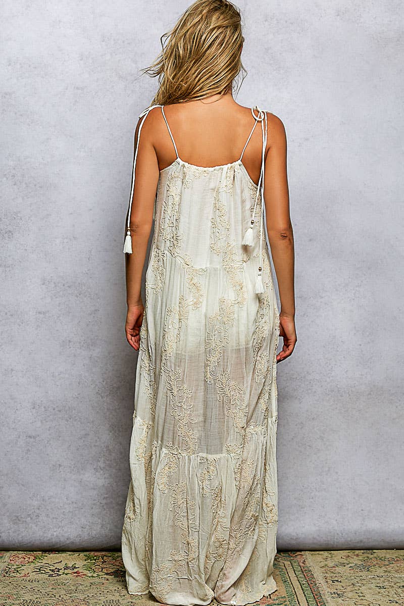 Tassel Shoulder Tie Woven Maxi Dress