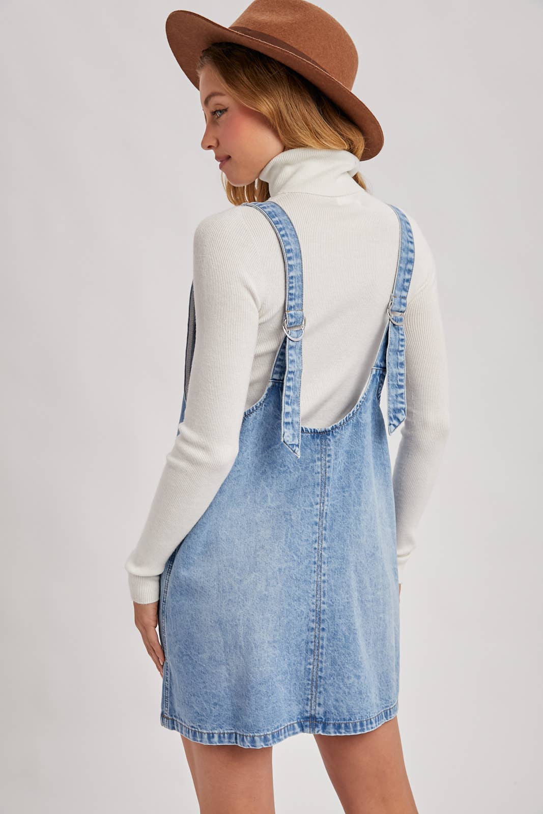 DENIM WASHED OVERALL POCKET DRESS