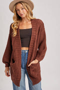 CHUNKY CABLE LANTERN SLEEVE CARDIGAN