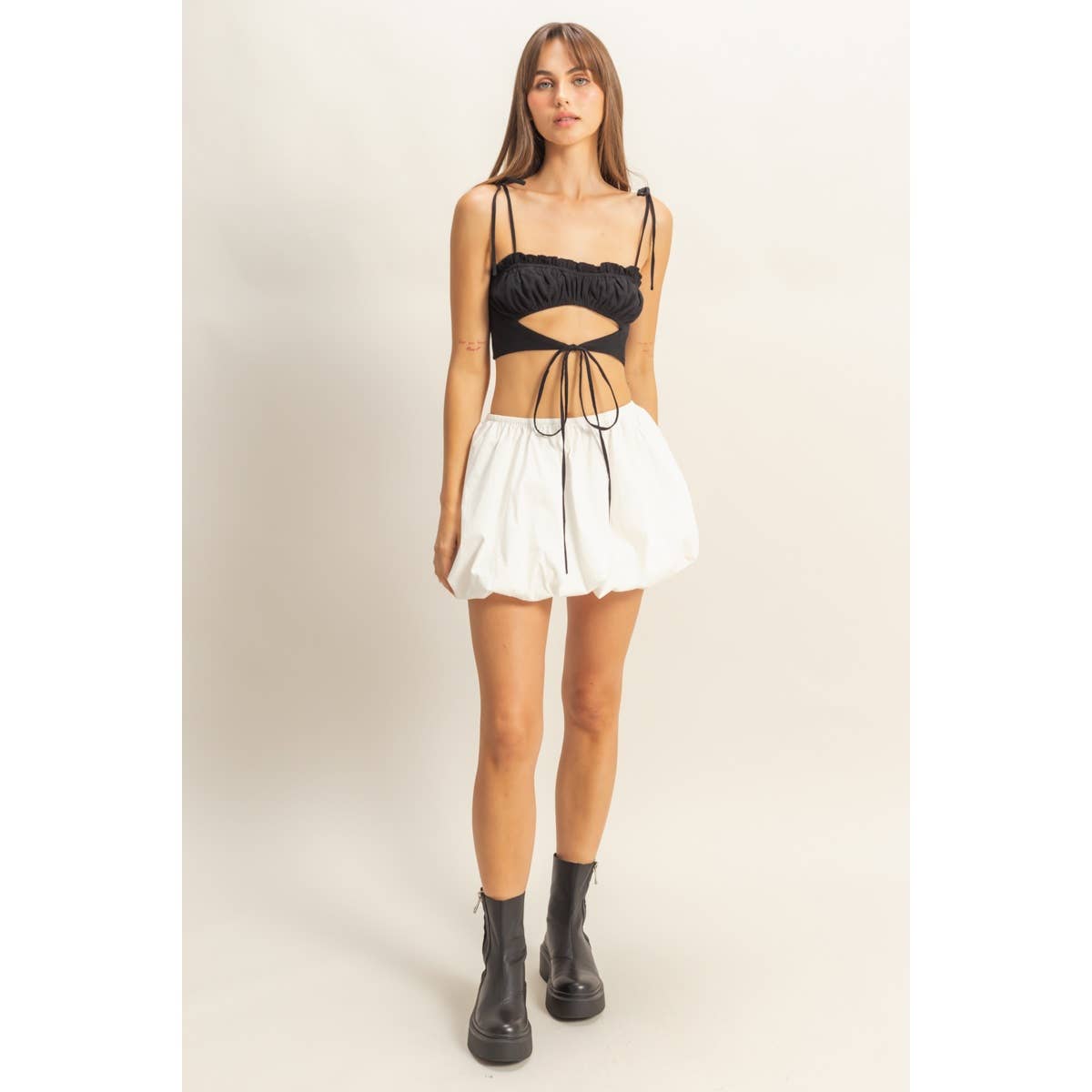 Front Cutout Trim Tie Tank Top
