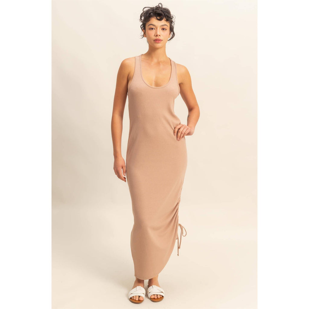 Scoop Neck Side Tie Detail Midi Dress