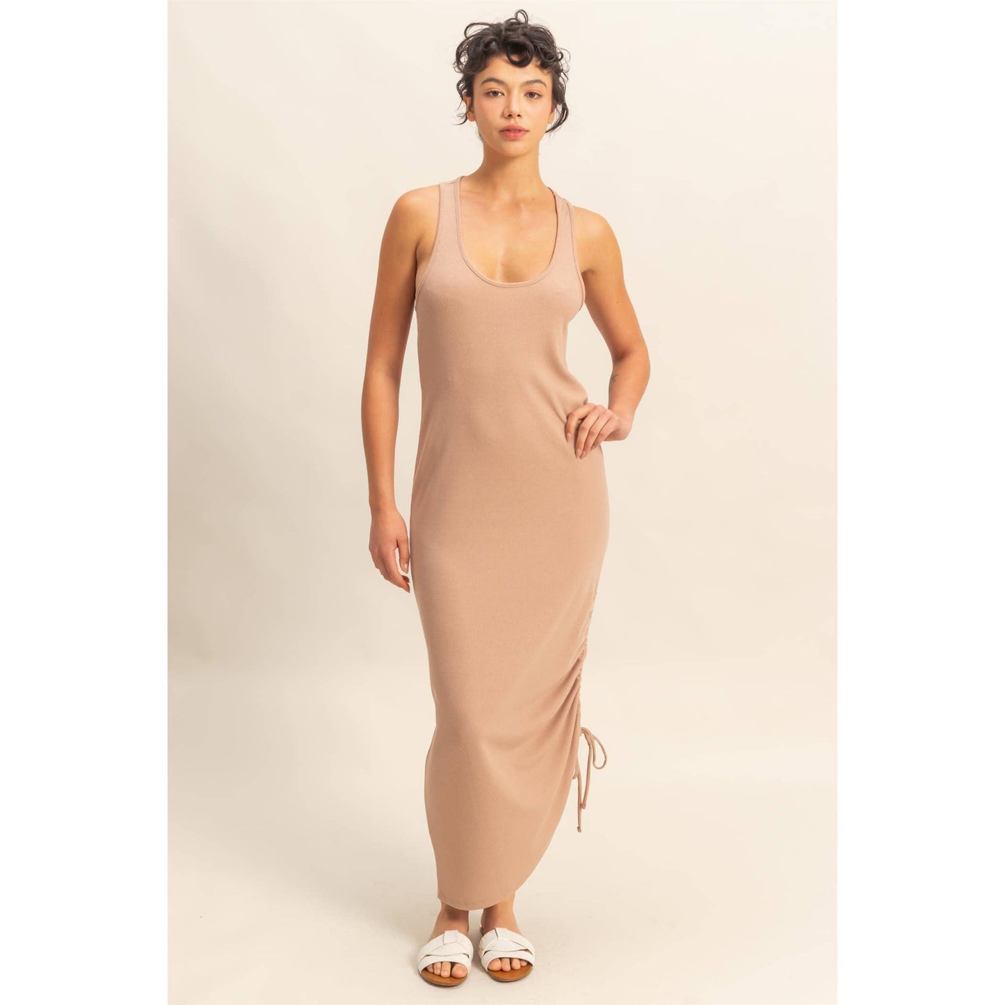 Scoop Neck Side Tie Detail Midi Dress