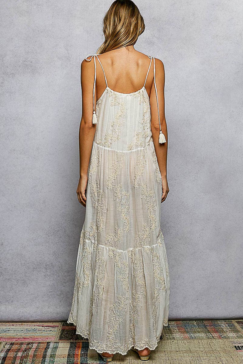 Tassel Shoulder Tie Woven Maxi Dress