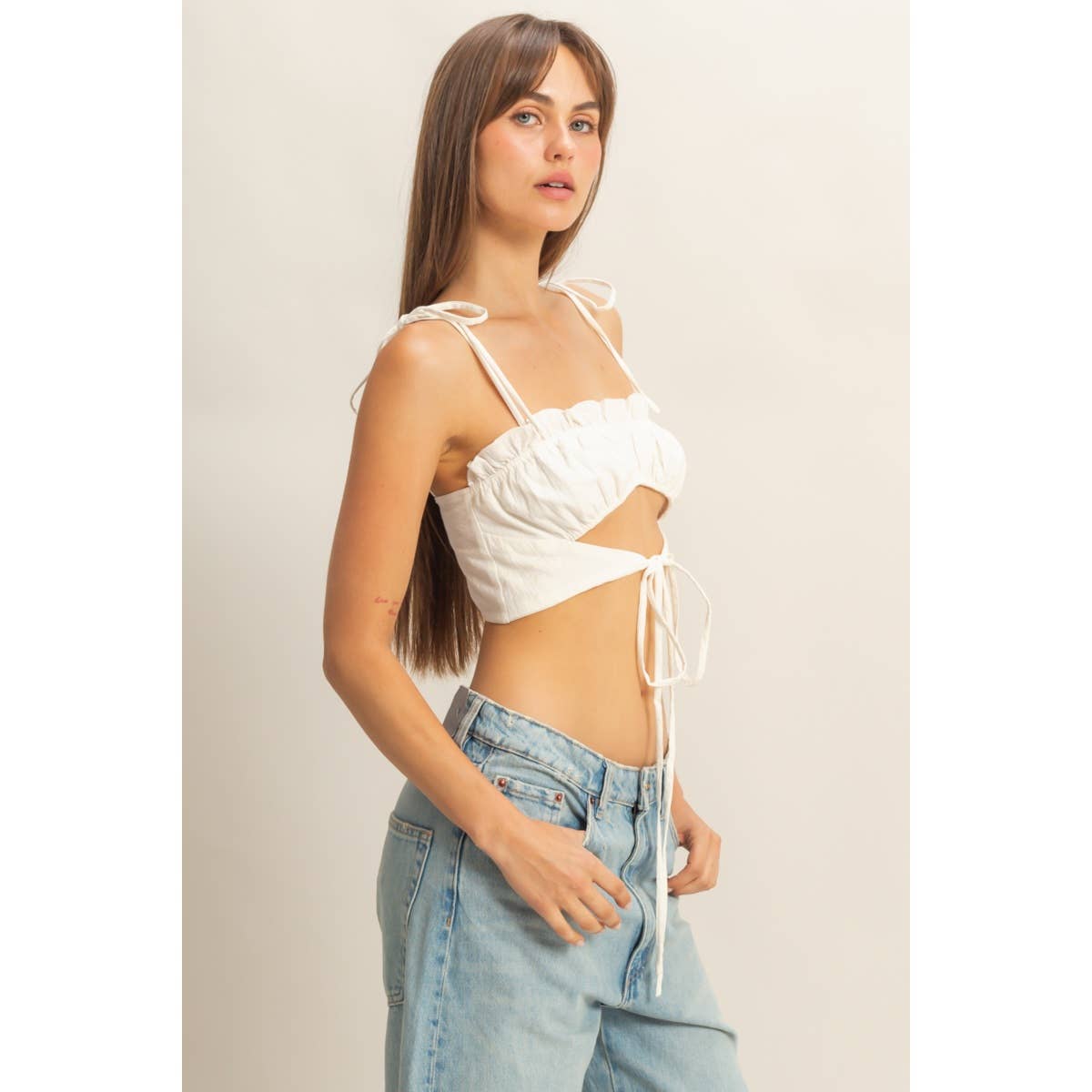 Front Cutout Trim Tie Tank Top