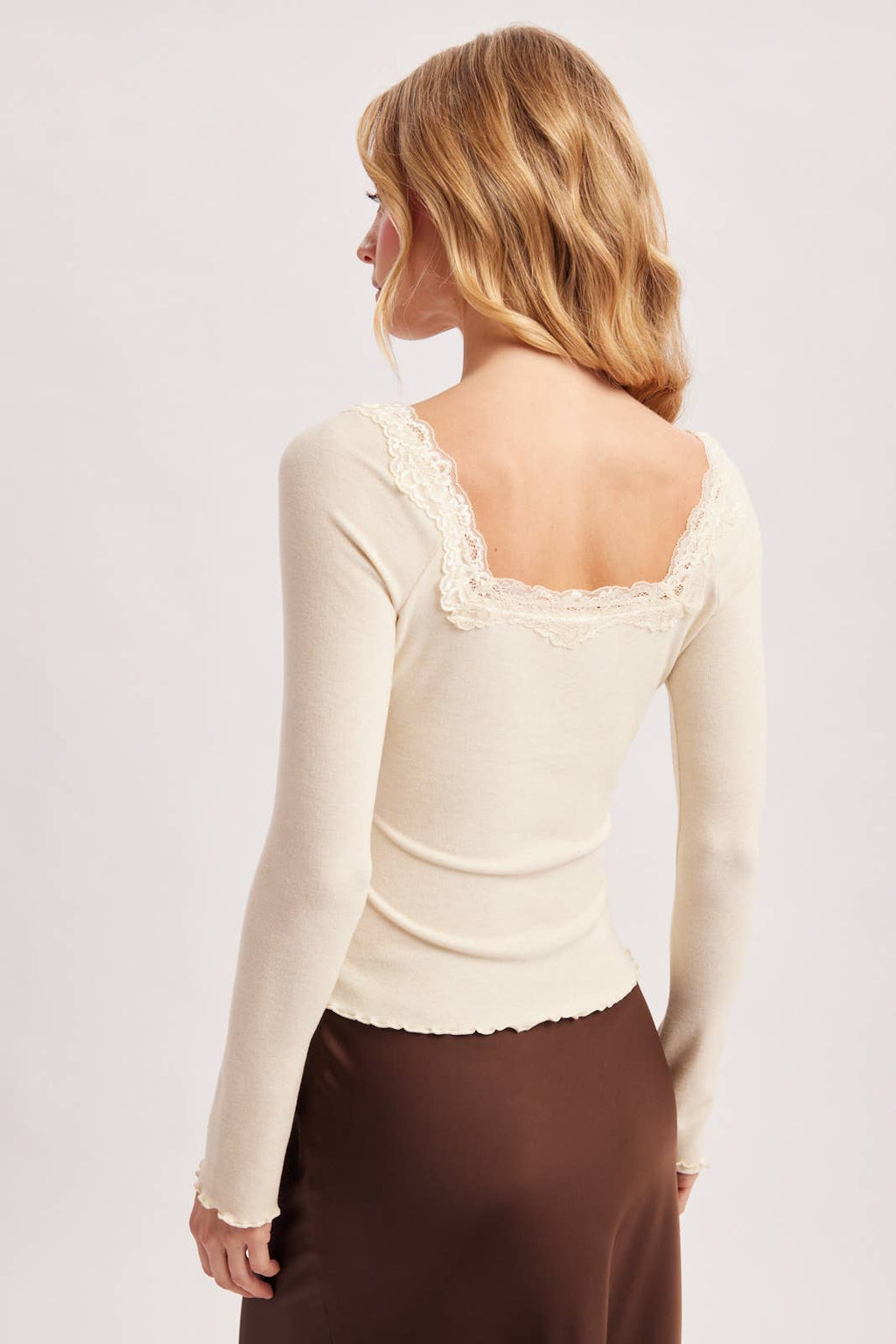 LACE TRIM SQUARE & BOAT NECK 2-WAY KNIT TOP