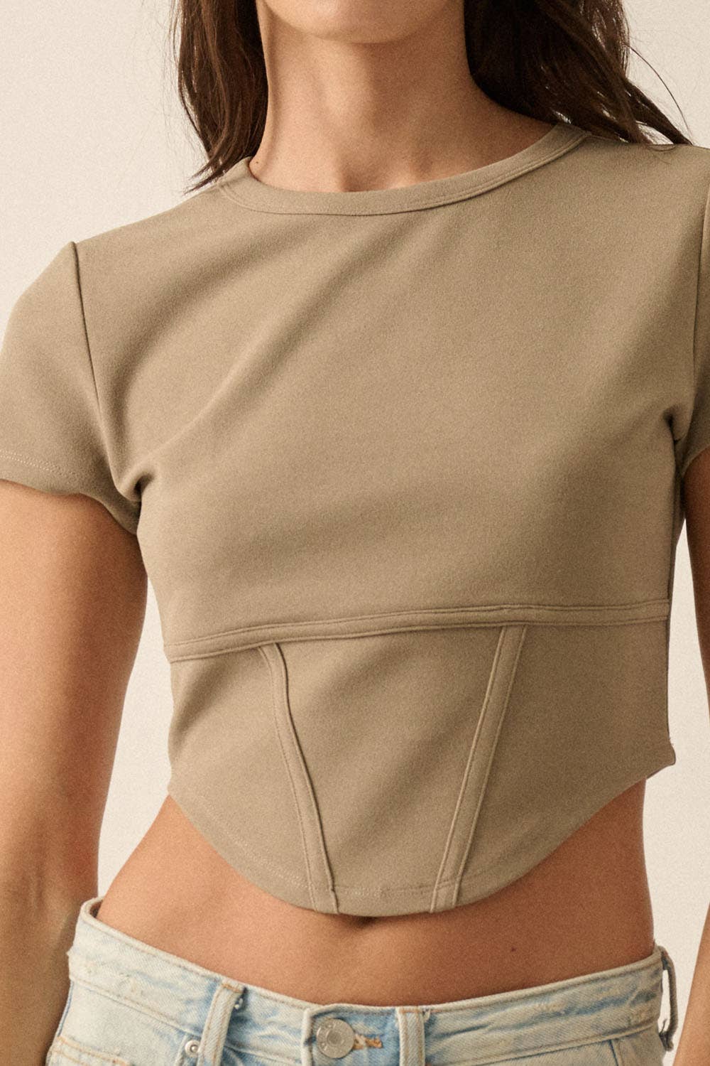 Essential Trends Crepe Corset-Bodice Knit Top