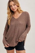 SHEER LOOSEFIT V-NECK KNIT SWEATER PULLOVER