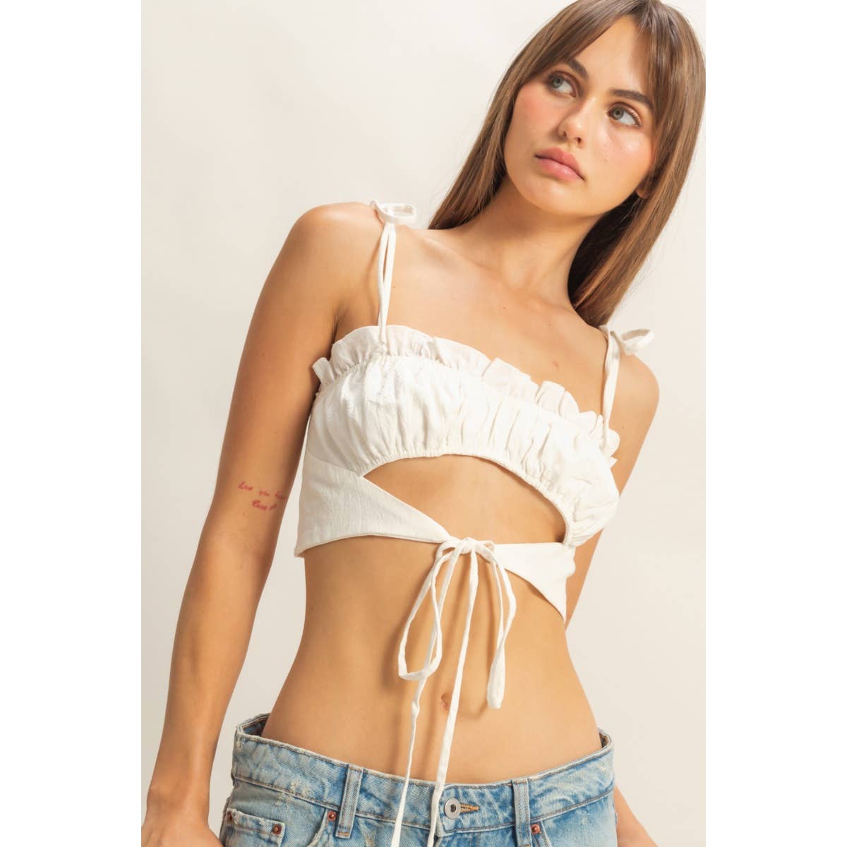 Front Cutout Trim Tie Tank Top