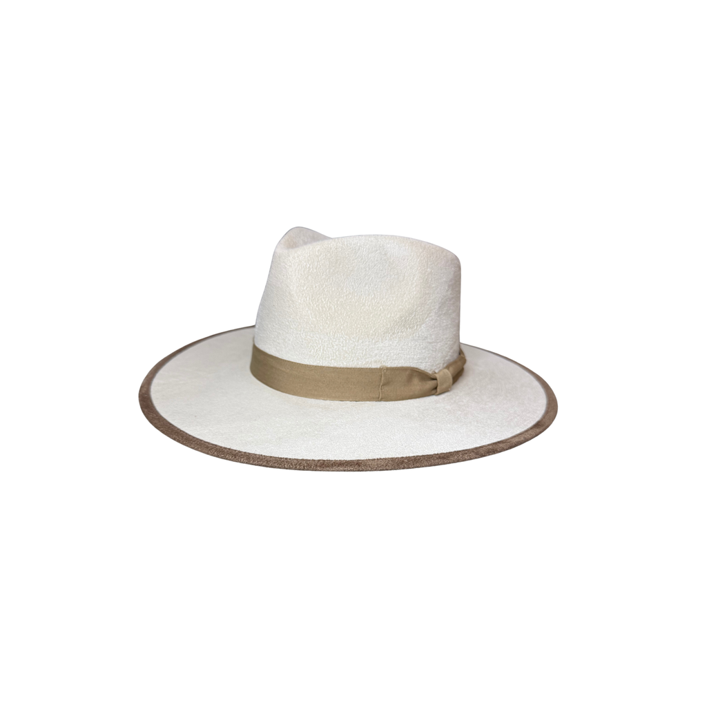 Vegan Suede Tear Drop Hat with Contrast Trim and Bow