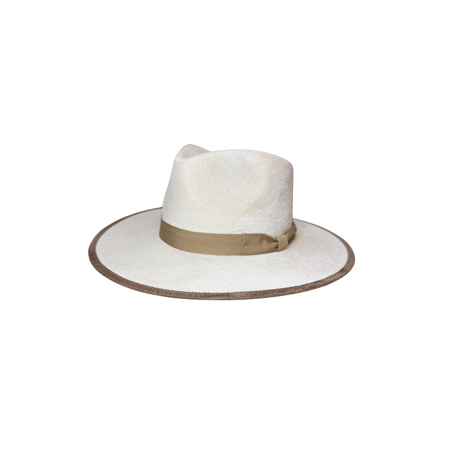 Vegan Suede Tear Drop Hat with Contrast Trim and Bow