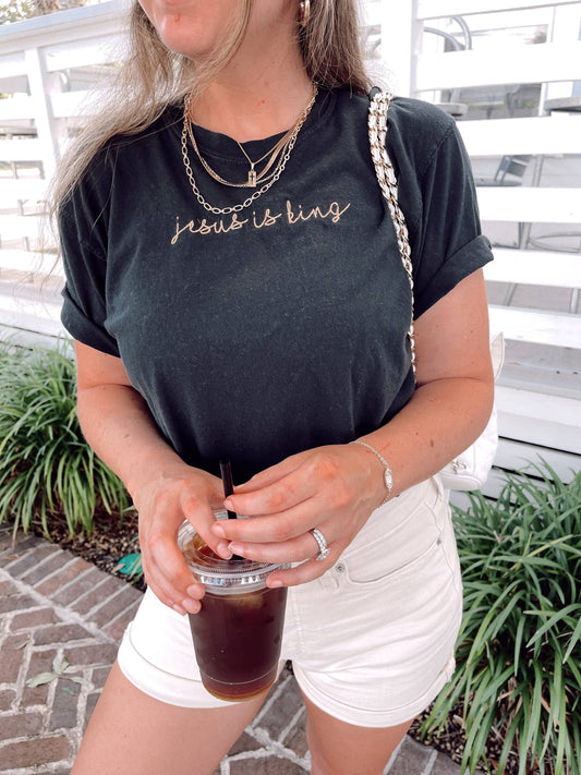Embroidered 'Jesus Is King' Tee