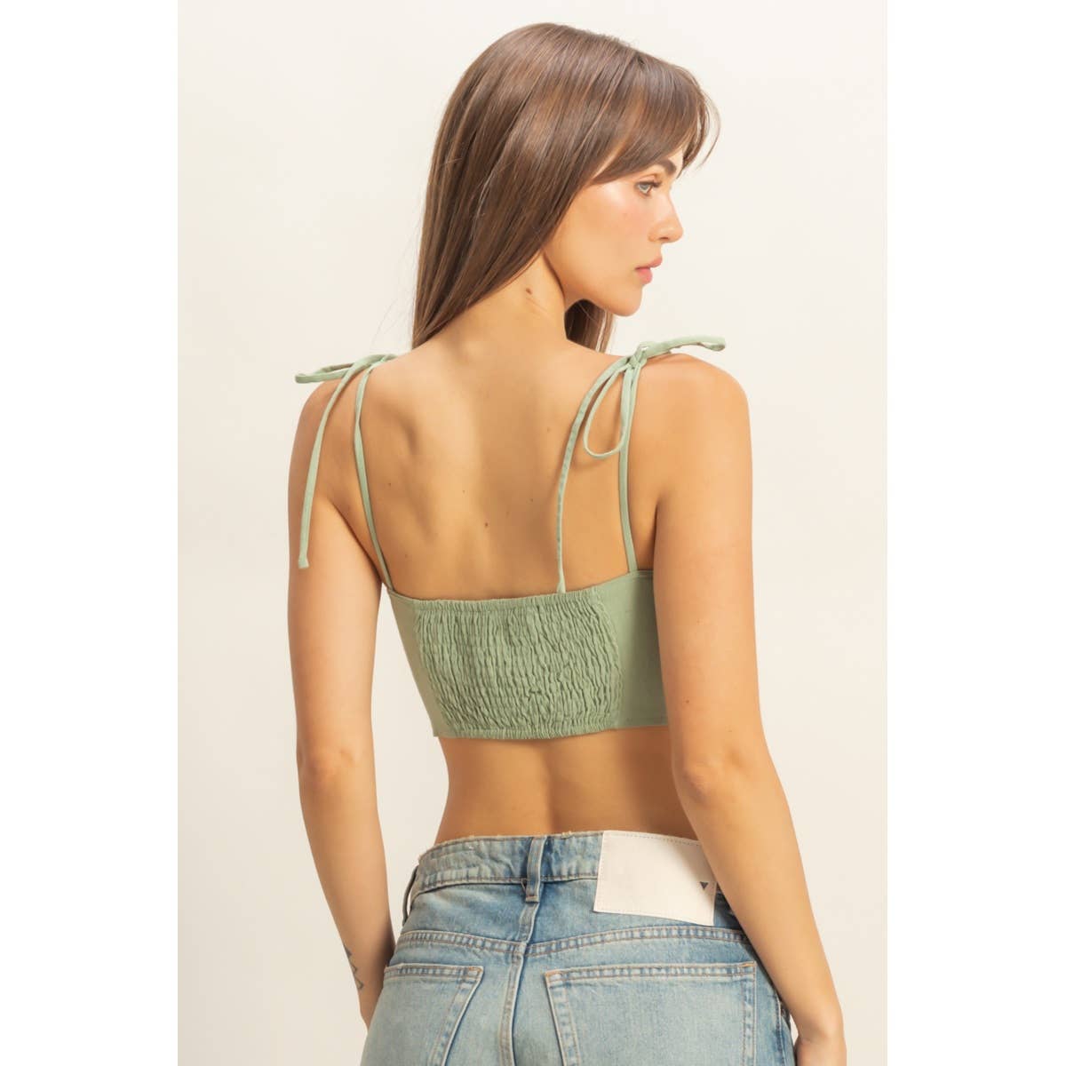 Front Cutout Trim Tie Tank Top