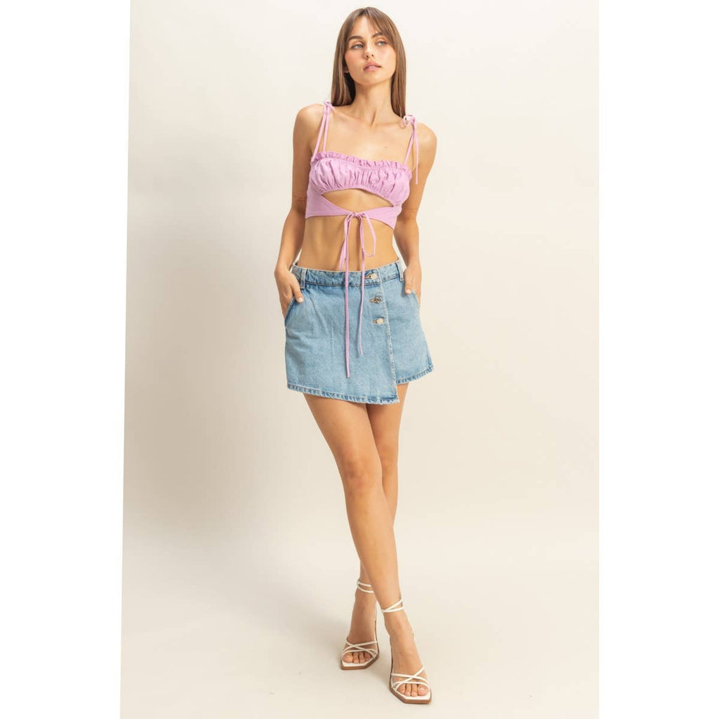 Front Cutout Trim Tie Tank Top