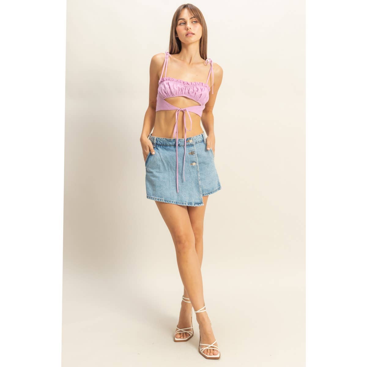 Front Cutout Trim Tie Tank Top