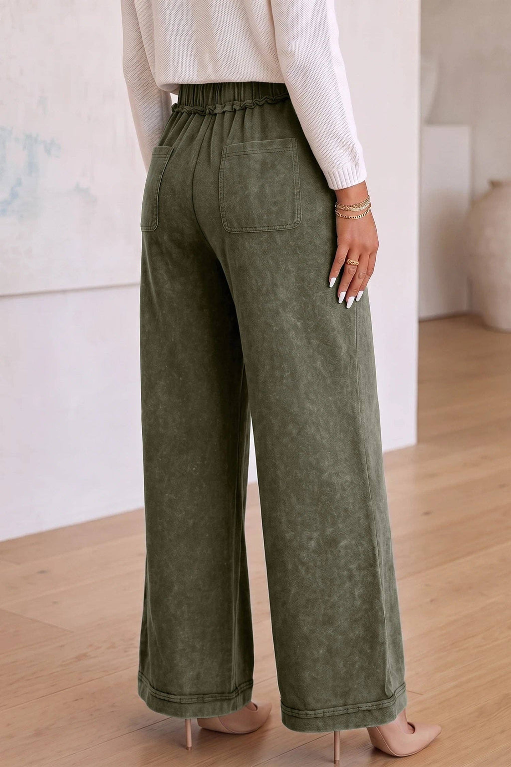 Ashleigh Blue Mineral Wash Seam Detail Flare Leg Drawstring Pants