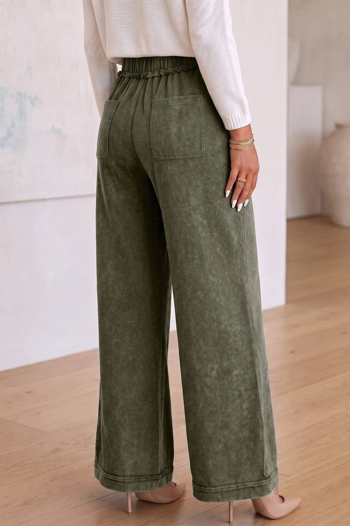 Ashleigh Blue Mineral Wash Seam Detail Flare Leg Drawstring Pants