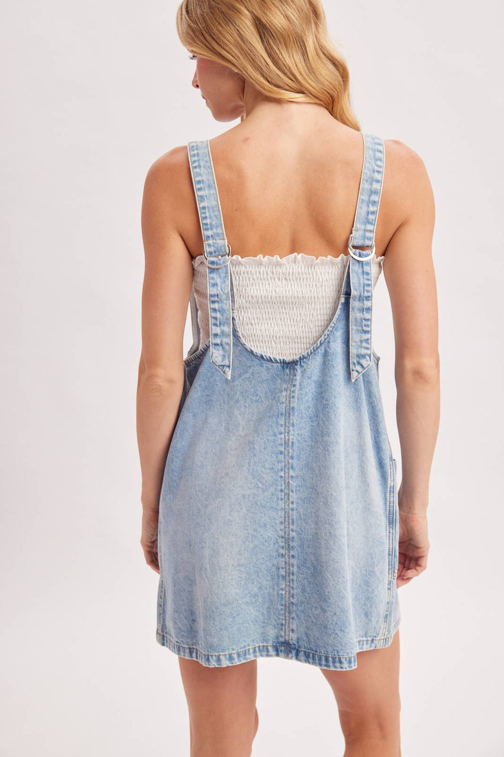 DENIM WASHED OVERALL POCKET DRESS